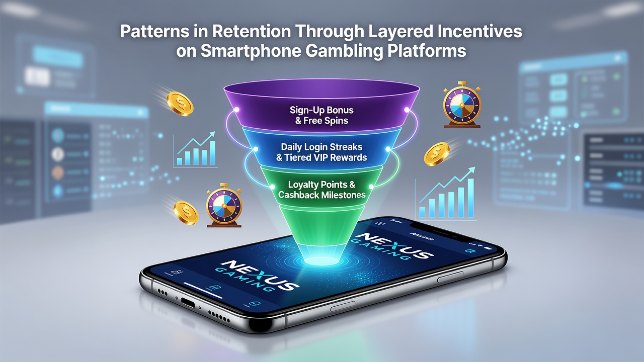Infographic illustrating layered incentive progression from welcome bonuses to premium loyalty rewards on mobile devices